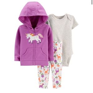 Carter's Infant Girls Unicorn Jacket, Bodysuit and Leggings 3 pc. Set